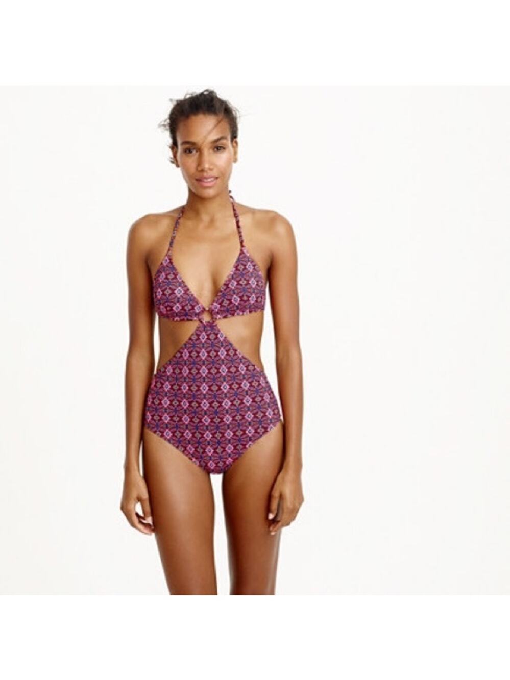 J. Crew O Ring Circle Side Cutout Waist One Piece Swimsuit Womens 4 Geo Print